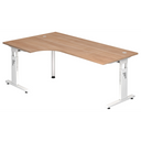 L-vormig bureau MEGA 82 W in walnoot-look met wit onderstel van hjh OFFICE PRO