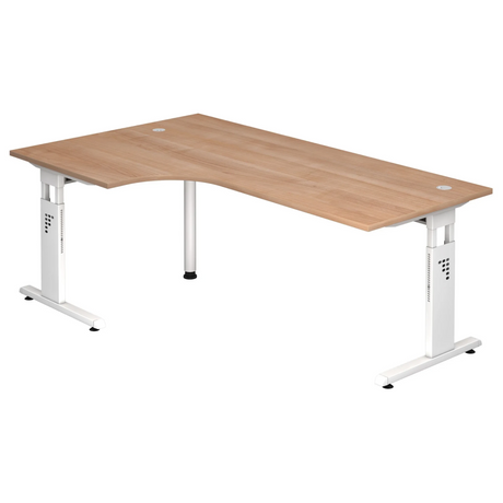 L-vormig bureau MEGA 82 W in walnoot-look met wit onderstel van hjh OFFICE PRO