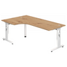 L-vormig bureau MEGA 82 W in essen-eiken met wit onderstel van hjh OFFICE PRO