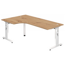 L-vormig bureau MEGA 82 W in essen-eiken met wit onderstel van hjh OFFICE PRO