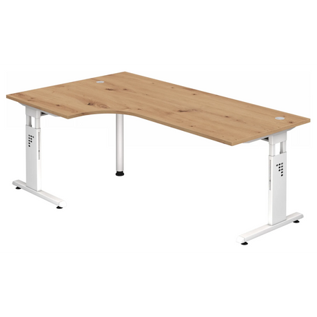 L-vormig bureau MEGA 82 W in essen-eiken met wit onderstel van hjh OFFICE PRO