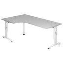 L-vormig bureau MEGA 82 W met grijs tafelblad en witte poten van hjh OFFICE PRO