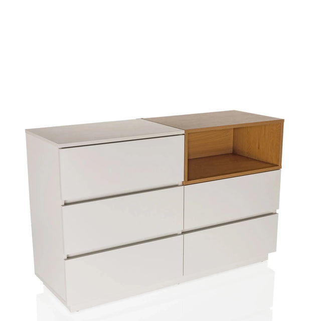 Wit Dressoir MELMO S met eikenkleurig open vak en laden van hjh LIVING