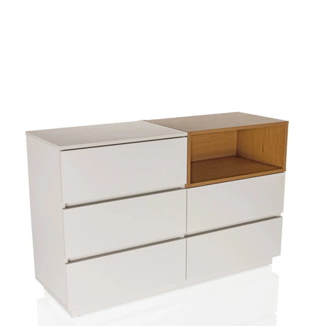 Wit Dressoir MELMO S met eikenkleurig open vak en laden van hjh LIVING