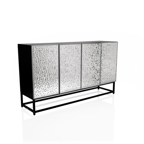 Commode METALLIO in zwart en zilver met gestructureerde fronten op een zwart onderstel van hjh LIVING