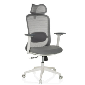 Professionele bureaustoel MIKEO G in grijs met netrugleuning en wit onderstel van hjh OFFICE