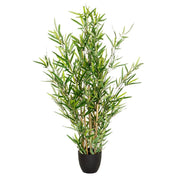 Kunstplant MINI BAMBUS met groene bambiebladeren in een zwarte pot van hjh OFFICE