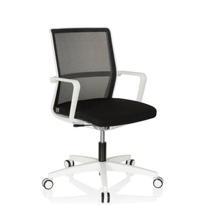 Professionele bureaustoel MOVE-TEC NET 3D W in wit en zwart met netrugleuning en rolvoet van hjh OFFICE