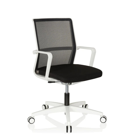 Professionele bureaustoel MOVE-TEC NET 3D W in wit en zwart met netrugleuning en rolvoet van hjh OFFICE