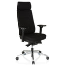 Professionele bureaustoel MOVE-TEC PRO 3D met zwarte stoffen bekleding, hoofdsteun en zilverkleurig onderstel van hjh OFFICE