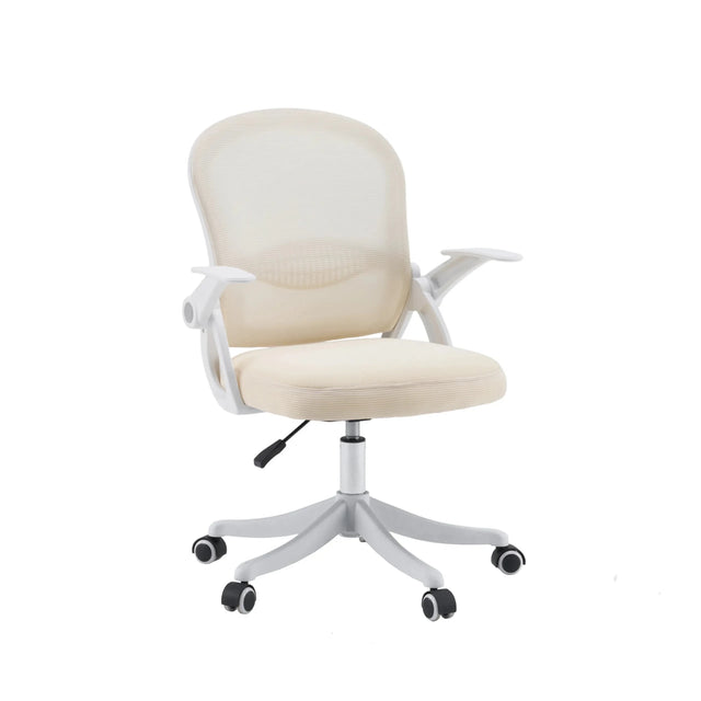 Thuisgebruik bureaustoel Naluro in beige met lichte netbekleding en witte armleuningen van hjh OFFICE