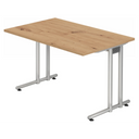 Schrijfbureau NANO 12 S met lichtbruin eikenhouten blad met noesten en zilverkleurig onderstel van hjh OFFICE PRO
