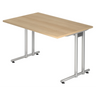 Bureau NANO 12 S in eikenlook met zilverkleurig onderstel van hjh OFFICE PRO