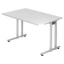 Bureau NANO 12 S met wit tafelblad en zilveren onderstel van hjh OFFICE PRO