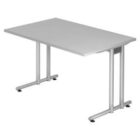 Grijs bureau NANO 12 S met zilverkleurig metalen frame en rechthoekig tafelblad van hjh OFFICE PRO