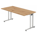 Bureau NANO 16 S met blad in knoestige eik en zilverkleurig onderstel van hjh OFFICE PRO
