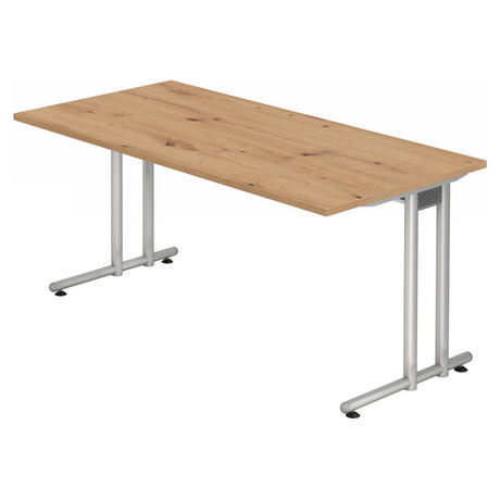 Bureau NANO 16 S met blad in knoestige eik en zilverkleurig onderstel van hjh OFFICE PRO