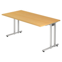 Bureau NANO 16 S met beukenkleurig tafelblad en zilverkleurige metalen poten van hjh OFFICE PRO