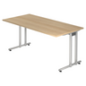 Bureau NANO 16 S met licht eikenhouten blad en zilverkleurig metalen frame van hjh OFFICE PRO