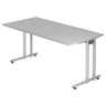 Bureau NANO 16 S met grijs tafelblad en zilverkleurig metalen frame van hjh OFFICE PRO