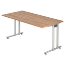 Bureau NANO 16 S in walnootlook met zilverkleurige metalen poten van hjh OFFICE PRO