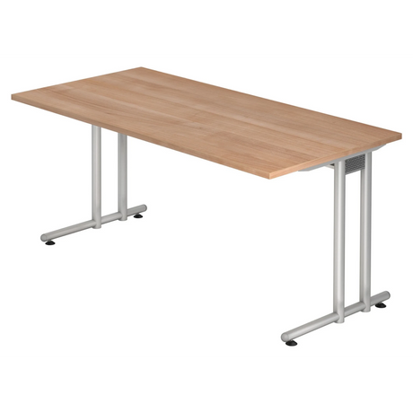 Bureau NANO 16 S in walnootlook met zilverkleurige metalen poten van hjh OFFICE PRO