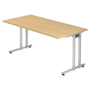 Bureau NANO 16 S met licht esdoornhout-look en zilverkleurig metalen frame van hjh OFFICE PRO