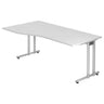 Wit NANO 18 S bureau met zilverkleurig onderstel en gebogen blad van hjh OFFICE PRO