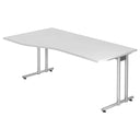 Wit NANO 18 S bureau met zilverkleurig onderstel en gebogen blad van hjh OFFICE PRO