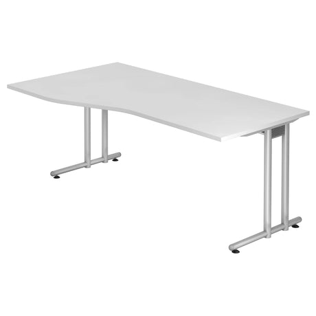 Wit NANO 18 S bureau met zilverkleurig onderstel en gebogen blad van hjh OFFICE PRO