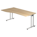 Bureau NANO 18 S in eikenlook met zilverkleurige poten en een gebogen bureaublad van hjh OFFICE PRO