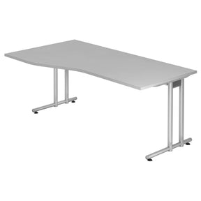 Grijs bureau NANO 18 S met zilverkleurig metalen frame en gebogen tafelblad van hjh OFFICE PRO
