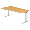 Bureau NANO 18 S in beukenlook met zilverkleurig onderstel en gebogen tafelblad van hjh OFFICE PRO