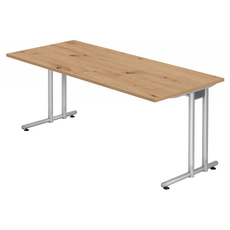 Bureau NANO 19 S met een tafelblad in rustiek eiken en zilverkleurige poten van hjh OFFICE PRO