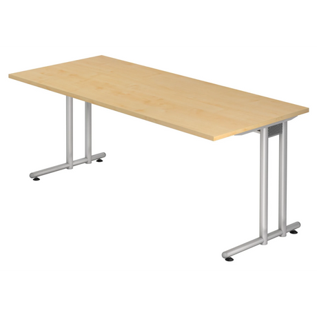 Bureau NANO 19 S in esdoornlook met zilverkleurige metalen poten van hjh OFFICE PRO