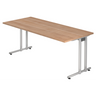 Bureau NANO 19 S in walnootlook met zilverkleurige metalen poten van hjh OFFICE PRO