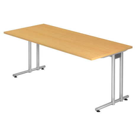 Bureau NANO 19 S in beukenhout-look met zilverkleurig frame van hjh OFFICE PRO