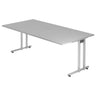 Bureau NANO 2E S in grijs en zilver met rechthoekig tafelblad van hjh OFFICE PRO