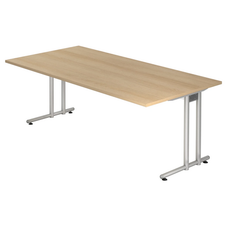 Bureau NANO 2E S met eikenkleurig tafelblad en zilverkleurige metalen poten van hjh OFFICE PRO