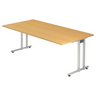 Bureau NANO 2E S in beukenlook met zilverkleurige metalen poten van hjh OFFICE PRO