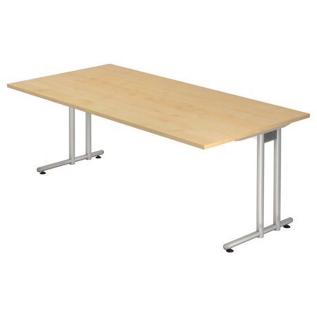 Bureau NANO 2E S in esdoornlook met zilverkleurige metalen poten van hjh OFFICE PRO