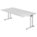 Wit NANO 2E S bureau met zilverkleurige metalen poten in maat 200 x 100 van hjh OFFICE PRO