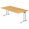 Bureau NANO 2E S in beukenlook met zilverkleurige metalen poten van hjh OFFICE PRO