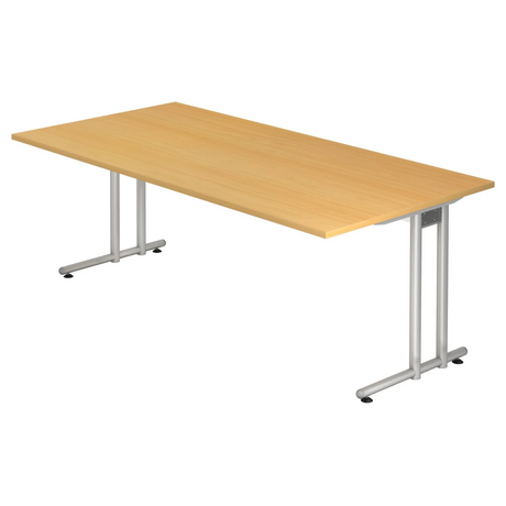 Bureau NANO 2E S in beukenlook met zilverkleurige metalen poten van hjh OFFICE PRO