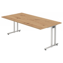 Bureau NANO 2E S met tafelblad in essen-eiken en zilverkleurige poten van hjh OFFICE PRO