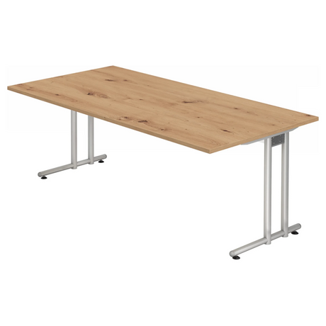 Bureau NANO 2E S met tafelblad in essen-eiken en zilverkleurige poten van hjh OFFICE PRO
