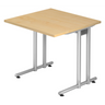Bureau NANO 8 S met een licht esdoornhouten blad en een zilverkleurig metalen onderstel van hjh OFFICE PRO