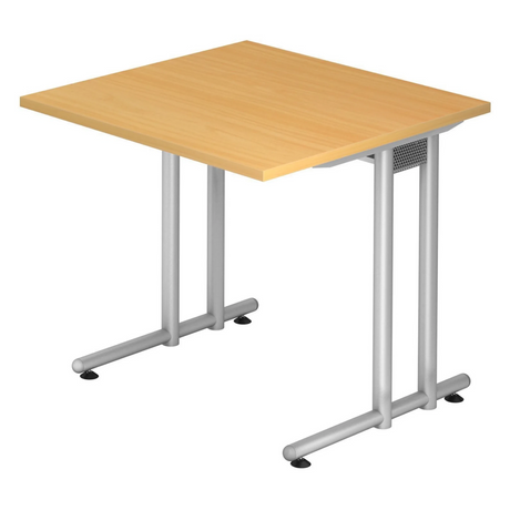 Bureau NANO 8 S met beukenkleurig blad en zilverkleurig metalen onderstel van hjh OFFICE PRO