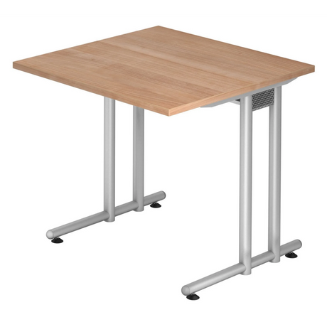 Bureau NANO 8 S met blad in walnoot natuur en zilverkleurig onderstel van hjh OFFICE PRO