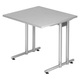 Grijs bureau NANO 8 S met zilverkleurig onderstel en vierkant tafelblad van hjh OFFICE PRO